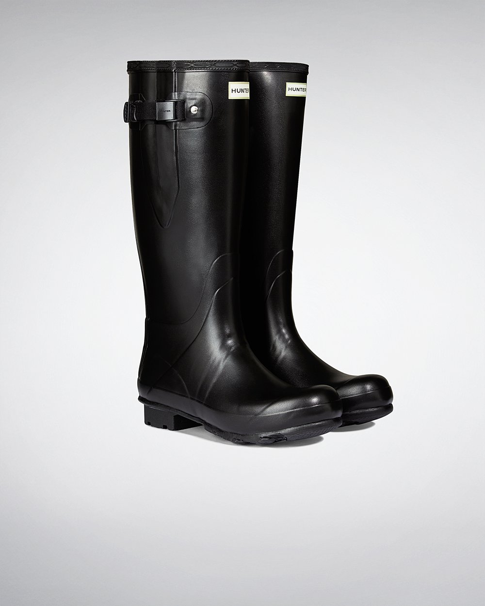 Men Hunter Norris Field Side Adjustable Neoprene Lined | Tall Rain Boots Black | NZ-52960-BZUV